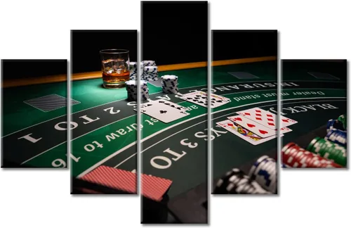 Miniatura 18 de TUMOVO 5 paneles para decoración del hogar, fichas apiladas, obras de arte modernas y contemporáneas grandes para bar, pub, club, fotos, tarjetas