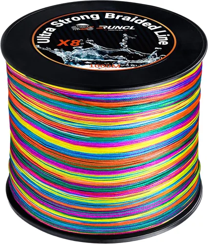RUNCL Línea de pesca trenzada de 8 hebras, línea trenzada de colores de alta visibilidad, súper fuerte, resistente a la abrasión, no se estira, 328