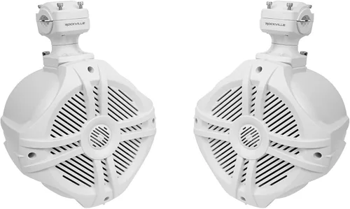 Rockville Par de altavoces de torre de wakeboard marinos RWB70W de 500 W pico/300 W RMS de 4 ohmios, giro de 360 grados, impermeable, soportes con