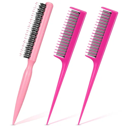 Miniatura 8 de Patelai Juego de 3 piezas de peines para cardado de cabello incluye 2 peines triples de nylon y cepillos de cerdas de jabalí para mujeres, peinado