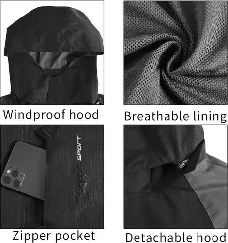 Miniatura 4 de TEZO Chaqueta impermeable para hombre, con capucha, rompevientos ligera