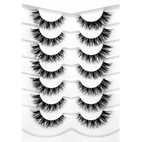 Miniatura 87 de Medias pestañas postizas con banda transparente, finas, estilo ojo de gato, naturales, cortas, pequeñas, acento 3/4, de visón sintético, tiras