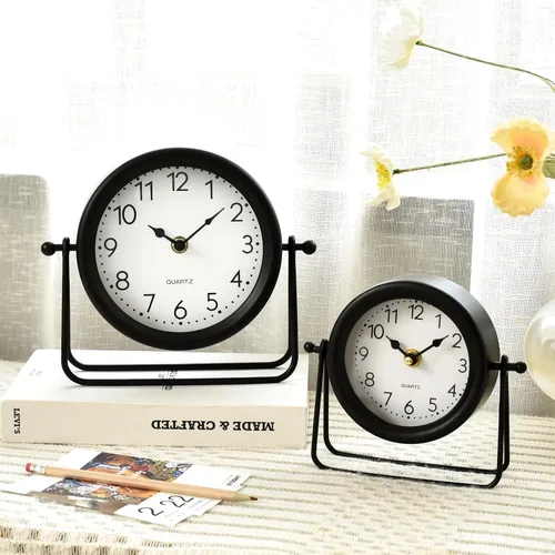 Miniatura 5 de EMAX HOME Reloj de escritorio y estante negro pequeño, 5.9 x 6.9 pulgadas, retro, elegante, reloj de mesa con cubierta de cristal, silencioso sin