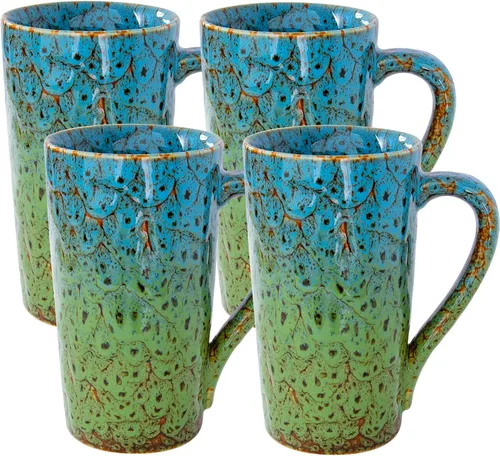 Juego de 4 tazas de café de porcelana de 20 onzas, tazas de café grandes y altas con asas, tazas de café modernas de cerámica para té, cacao, leche,