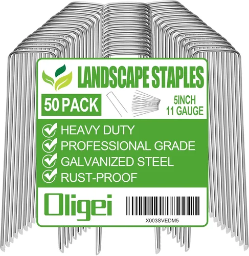 Paquete de 50 estacas de jardín, estacas en forma de U para carpas, grapas de paisaje galvanizadas, estacas de suelo, para asegurar la tela de