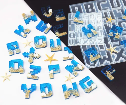 Miniatura 2 de 2 moldes de resina para llavero del alfabeto, molde epoxi de letras de píxeles, molde de silicona de joyería para colgantes de resina DIY