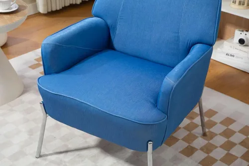 Miniatura 8 de Cómoda silla decorativa de terciopelo con patas de metal glamorosas para comedor, dormitorio, sala de estar, belleza (azul vaquero)