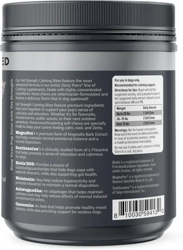 Miniatura 8 de Zesty Paws Vet Strength - Masticables calmantes para perros - para el estrés diario, relajación, compostura y separación, sabor a pavo ahumado, 90
