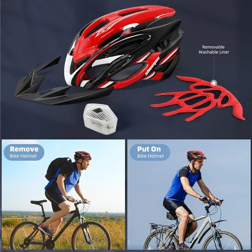 Miniatura 7 de Casco de bicicleta para hombre y mujer, casco de bicicleta Shinmax con luz trasera y visera desmontable Negro/rojo/blanco