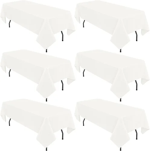 Miniatura 79 de Paquete de 10 manteles de poliéster de 60 x 102 pulgadas, manteles de poliéster beige para mesas rectangulares de 6 pies, resistentes a las manchas