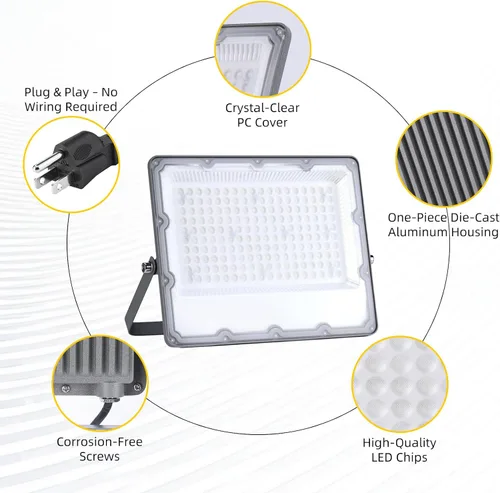 Miniatura 9 de WeDo Luz de Inundación LED RGB 150W Equivalente – Foco Exterior de Cambio de Color de 60W con Enchufe, Control Remoto, 4 Modos, Atenuación de 8