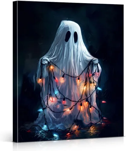 Miniatura 8 de QPVXSST Arte de Pared Interesante de Fantasma de Halloween para Baño, Póster Impreso en Lienzo de Estilo Gótico, Decoración de Baño con Diseño