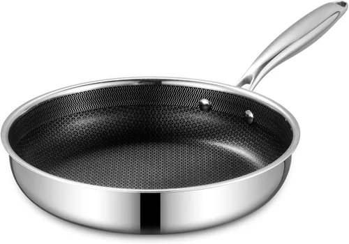 Sartén antiadherente de 10 pulgadas, sartén híbrida sin PFOA con mango que se mantiene fresco y apto para horno, apto para lavavajillas, compatible