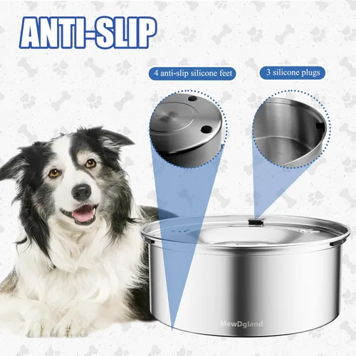 Miniatura 3 de Dispensador de agua para perros de 3 litros, cuencos de agua antiderrames para perros y comedero lento de acero inoxidable para perros, dispensador