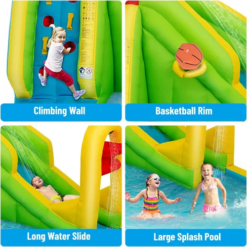 Miniatura 3 de HONEY JOY Tobogán acuático inflable, parque acuático inflable 7 en 1 para patio trasero de niños, piscina de chapoteo, pared de escalada, toboganes