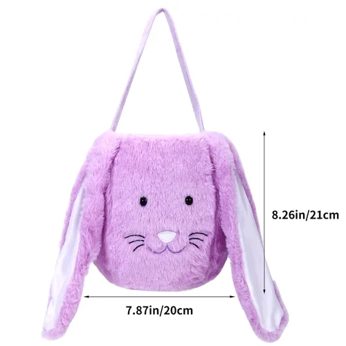 Miniatura 3 de Cesta de conejo de Pascua de felpa, cubos de Pascua con monograma con orejas largas de felpa, bolsas de regalo de Pascua para caza de huevos, bolsas