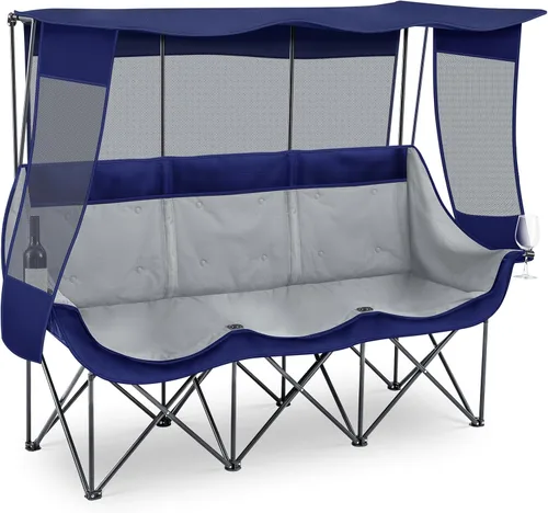 Miniatura 8 de Teenyyou Silla de camping para 3 personas con toldo – Máxima protección solar UV, silla de playa de gran tamaño resistente de 700 libras, sofá Negro