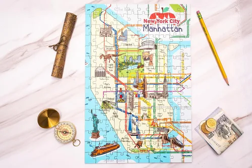 Miniatura 2 de New York Manhattan - Rompecabezas de madera con mapa del metro de 152 piezas, 10 x 15 pulgadas