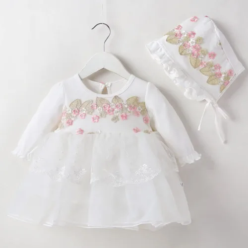 Miniatura 61 de Vestido de otoño de manga larga para niña pequeña, vestido de encaje con flores, boda, primer cumpleaños, bautizo, vestido con sombrero