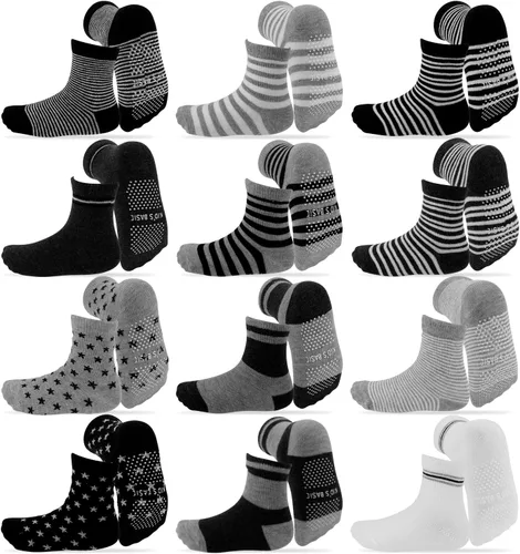 Calcetines antideslizantes para bebé, 12 pares de calcetines de agarre de algodón, calcetines de agarre para bebé niño