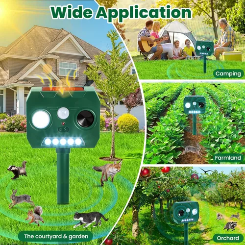Miniatura 5 de Repelente solar ultrasónico de animales al aire libre, paquete de 4 dispositivos repelentes de gatos, ardillas, mapaches, pájaros, perros, ciervos