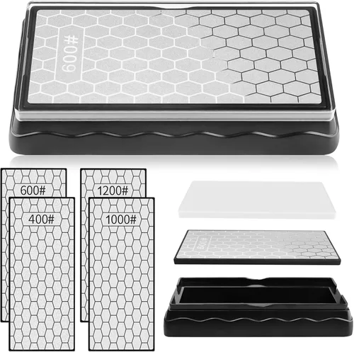 Miniatura 9 de Piedra de afilar de doble cara con diamante, piedra de afilar para cuchillos Kalolary con superficie de nido de abeja y base antideslizante