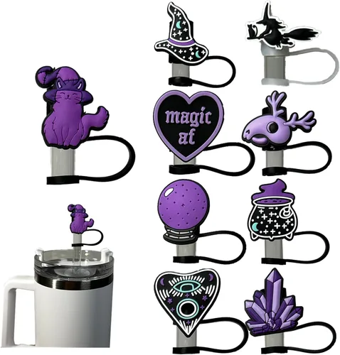Miniatura 11 de 9 piezas de tapa con pajita para vasos Stanley de 30 y 40 oz, 0.4 pulg / 10 mm de ancho, lindas puntas protectoras de tapa de silicona para pajitas