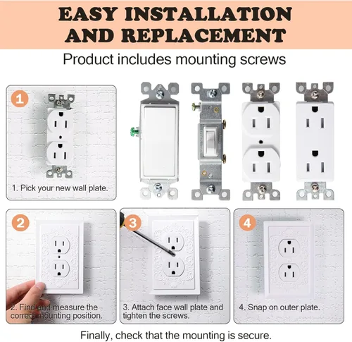 Miniatura 5 de Cubiertas de enchufe decorativas modernas de estilo clásico con diseño en relieve de pétalo, blanco, placa de pared para receptáculo eléctrico