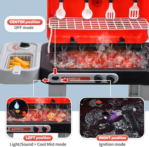 Miniatura 12 de CUTE STONE Juguetes de Parrilla de Barbacoa para Niños, Alimentos de Juego que Cambian de Color, Efectos de Sonido y Luz Chisporroteantes, Efectos
