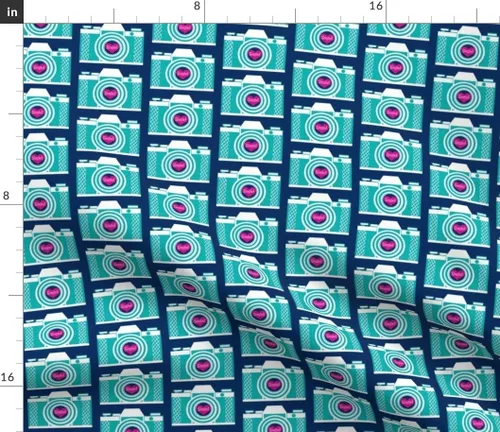 Miniatura 3 de Spoonflower Tela – Retro Cámara Sonrisa Fotografía Fresca Vintage Verano Rosa Verde azulado Brillante Impreso en Petal Signature Tela de algodón Fat