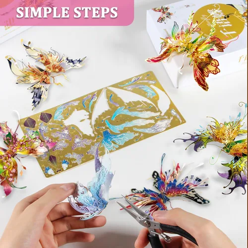Miniatura 7 de Microworld Rompecabezas de metal 3D, 6 estilos de deseos de mariposa, kit de modelo de metal, bendición familiar, símbolo de la suerte, colección