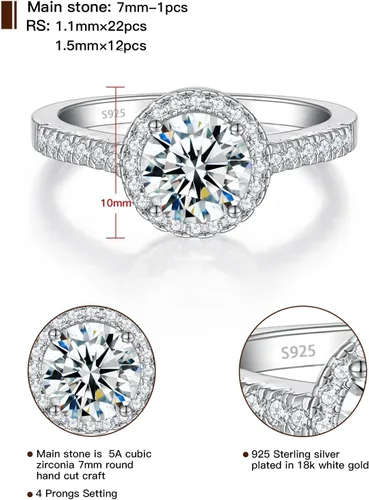 Miniatura 2 de Elspeth Anillo de compromiso de plata de ley 925 para mujer, peraredondoovaladocojíncorte princesa, circonita cúbica, talla 4-10
