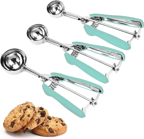Juego de Cuchara de Galletas, 3 Piezas Cuchara de Helado, Juego de 3 Cucharas de Galletas para Hornear, Cuchara de Galletas de Acero Inoxidable 18/8