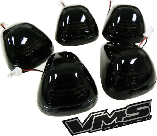 VMS RACING CAB - Marcadores de luces de techo, 5 piezas con base en lentes ahumados, montaje CRL 264143BK compatible con Ford F250 F350 F450 F550