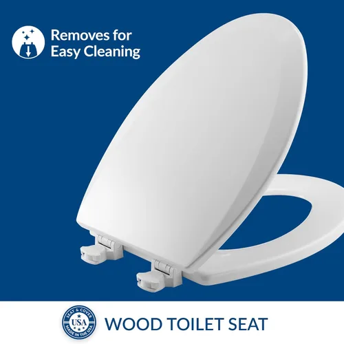 Miniatura 2 de BEMIS 1500EC 390 - Asiento de inodoro con bisagras Fácil Limpia & Cambia, madera esmaltada duradera y anodizada, diseño alargado, color blanco