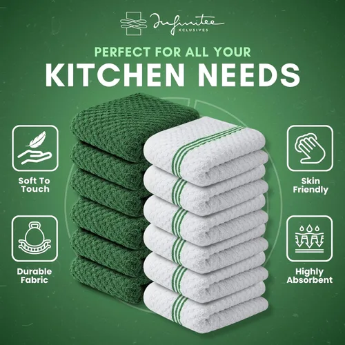 Miniatura 4 de Infinitee Xclusives Toallas de Cocina Premium - [Paquete de 12] Toallas de Mano de Cocina 100% Algodón (15 x 25 Pulgadas) - Paños de Cocina Verde