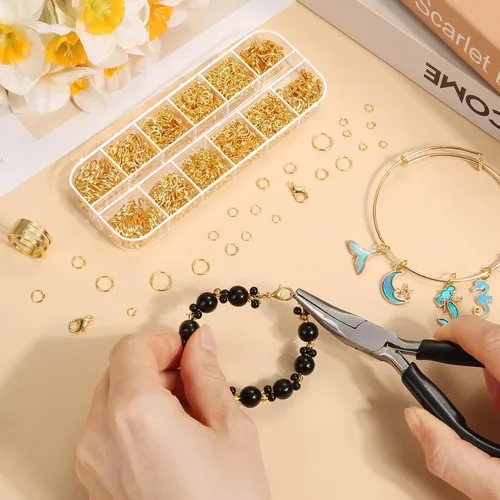 Miniatura 7 de Anezus Juego de 1200 anillos de salto para hacer joyas, oro, suministros de fabricación de joyas y reparación de collares, estilo moderno
