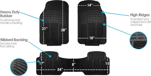 Miniatura 4 de FH Group Alfombrillas para automóvil - Alfombrillas de goma resistentes para automóviles, ajuste universal, juego completo de 3 filas, alfombrillas