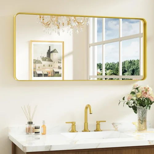 Miniatura 12 de Keonjinn Espejos de baño negros para sobre el fregadero, espejos cuadrados grandes de 36 x 36 pulgadas para pared, espejo rectangular redondeado