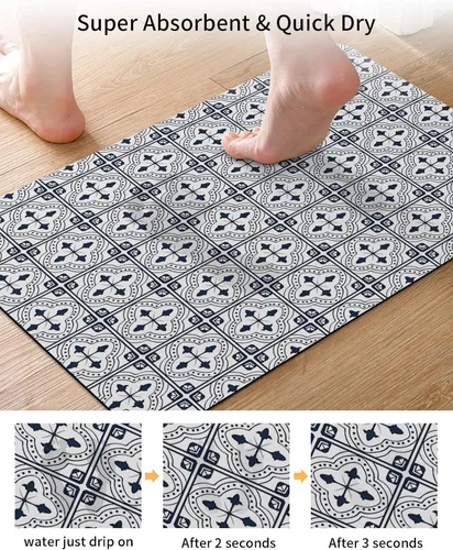 Miniatura 3 de Tapete de baño de geometría negra para bañera, antideslizante, de secado rápido y absorbente, tierra de diatomeas, fregadero, cocina, sala de estar
