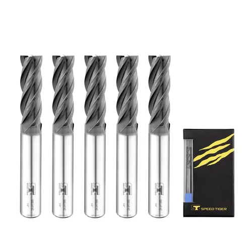 Miniatura 12 de SPEED TIGER Fresa de extremo cuadrado de carburo micrograno - 4 ranuras - ISE7/64 4T (5 piezas, 7/64") - para fresado de aleaciones de acero, acero
