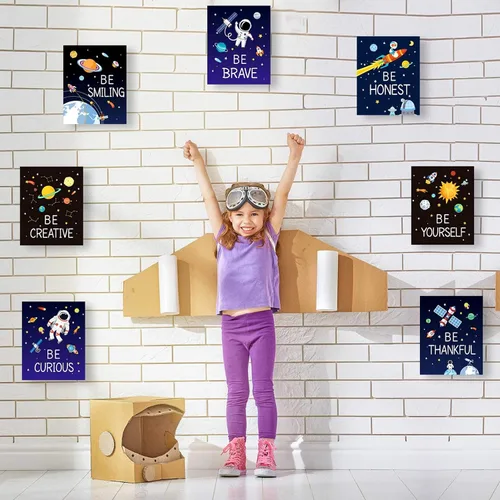 Miniatura 3 de Zonon 9 piezas de decoración de espacio exterior para habitación de niños, dormitorio de niños, 8 x 10 pulgadas, póster sin marco, decoración