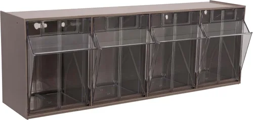 Akro-Mils TiltView Armario de almacenamiento de plástico con 4 contenedores inclinables, organizador horizontal de piezas de plástico, caja de