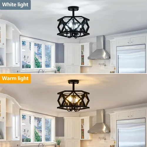 Miniatura 3 de Lámpara de techo semiempotrada negra, moderna lámpara de techo de metal, lámpara de techo de metal de 4 luces, lámpara de araña pequeña para Negro
