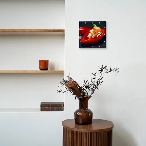 Miniatura 8 de 3dRose dpp_46799_1 Capsicum Seeds - Reloj de pared con chile y pimienta, 10 x 10 pulgadas, color rojo