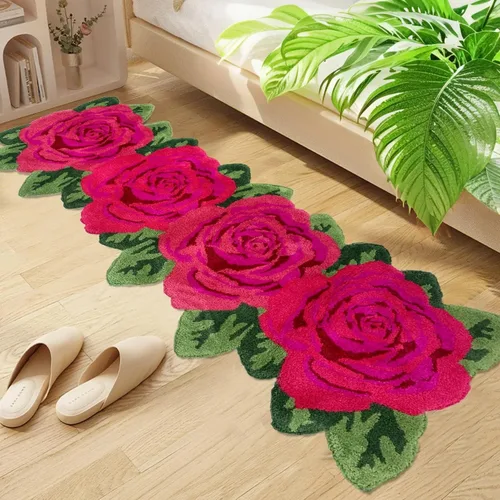 USTIDE Alfombra esponjosa de rosa para piso, alfombra suave y peluda, alfombra hecha a mano, alfombras modernas, alfombras lavables para sala de