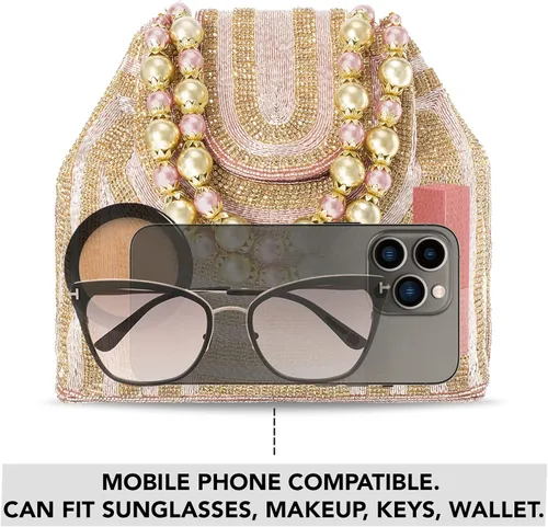 Miniatura 2 de Aheli Potli - Bolsas de noche para mujer, bolso de mano étnico para novia con cordón (P59C), Oro Rosa