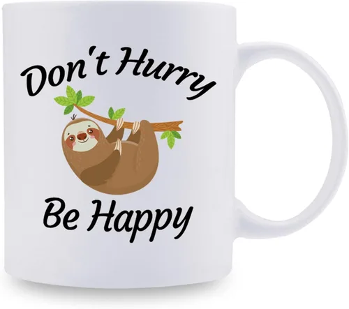 Miniatura 2 de aiyaya Taza de café con texto en inglés "Don't Hurry Be Happy Sloth - Bonita taza de café de perezoso de 11 onzas – Regalos de cumpleaños de Navidad