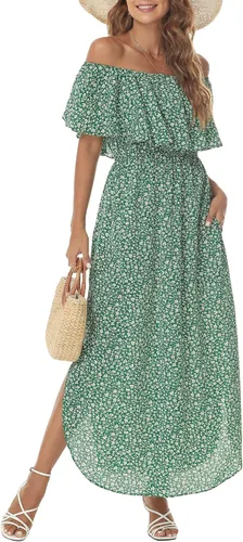 Miniatura 3 de Sarin Mathews - Vestido de fiesta para mujer, estilo casual largo hasta los tobillos, con volantes, hombros descubiertos, abertura lateral