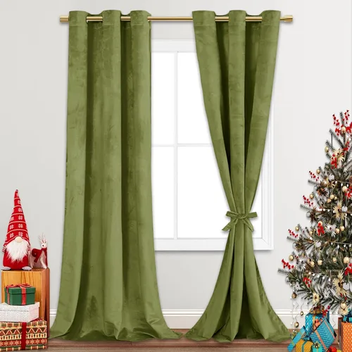 Miniatura 53 de JIUZHEN - Cortinas de terciopelo gris de 63 pulgadas opacas para sala de estar - Cortinas gruesas de terciopelo con ojales para ventana